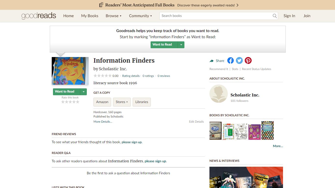 Information Finders by Scholastic Inc. - goodreads.com